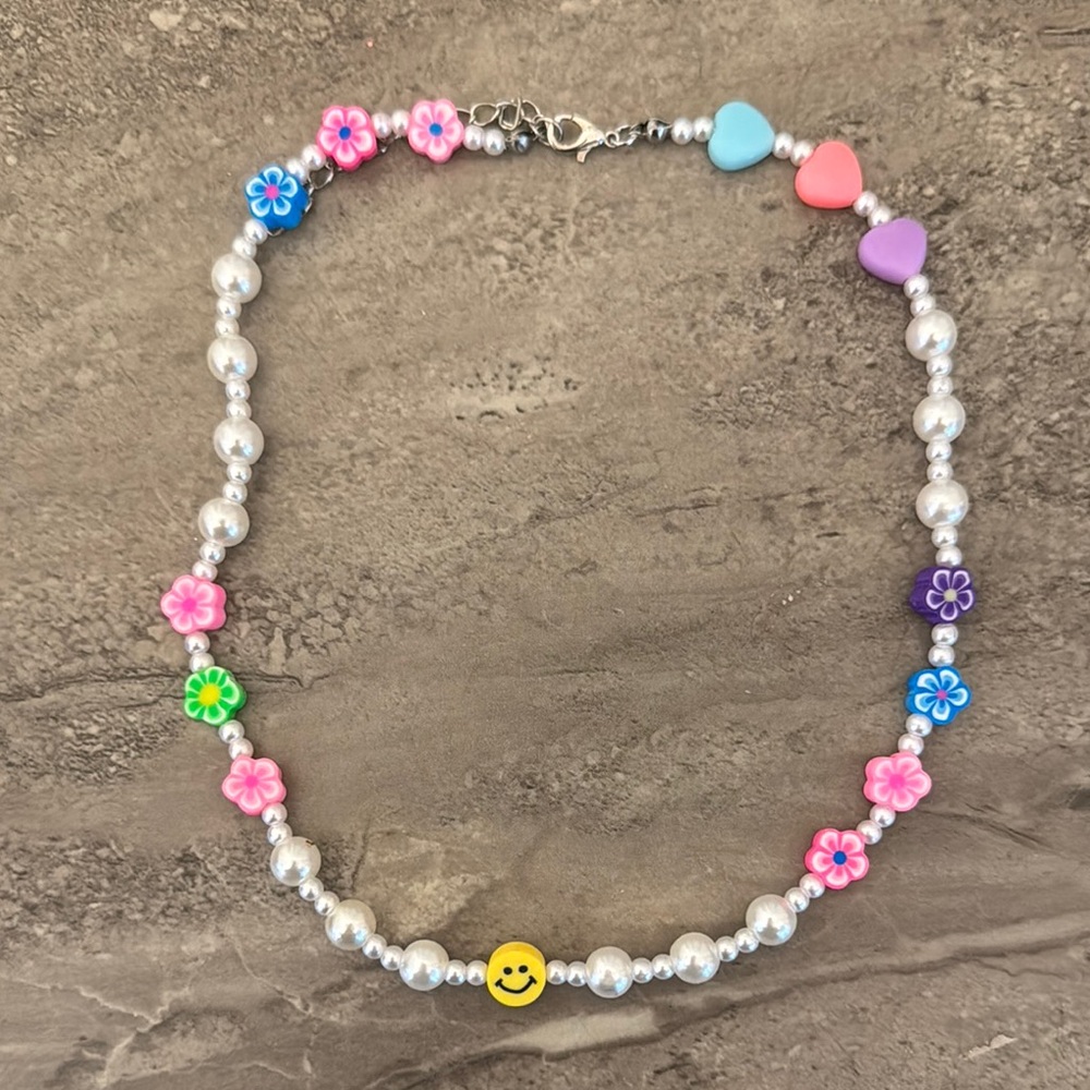 Colorful Beaded smiley  Necklace